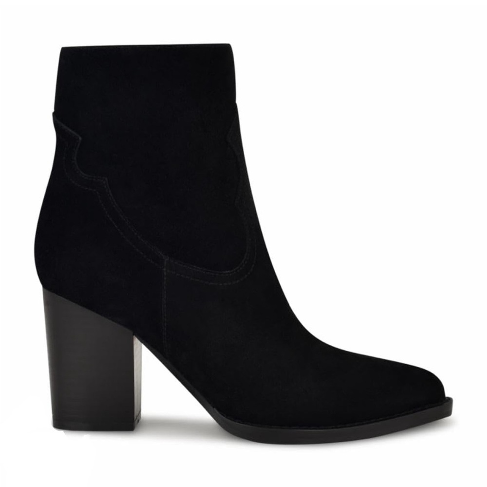 Nine West Taytay Pointy Toe Western Block Heel Booties Black Suede Size 8 NWT